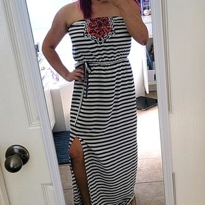 Navy striped maxi dress